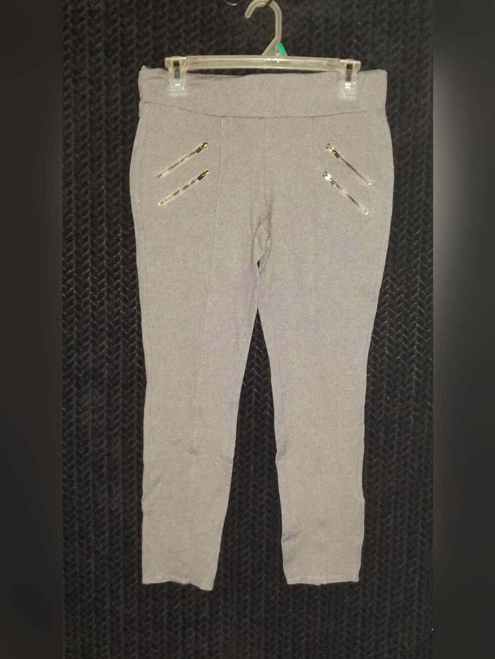 Women's "Ci Sono" Gray Elastic High Waisted Leggings With Zipper Detail Large 